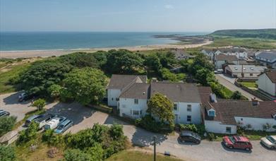 An aerial shot of the Gower Activity Centres Group Accommodation called Borfa House.
