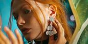 Gill Clement Jewellery model with earrings