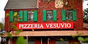 Pizzeria Vesuvio exterior with entrance sign