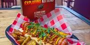 Socialdice loaded hot dog with potato wedges