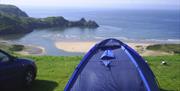 Three cliffs bay holiday park tent on top of Three Cliffs bay